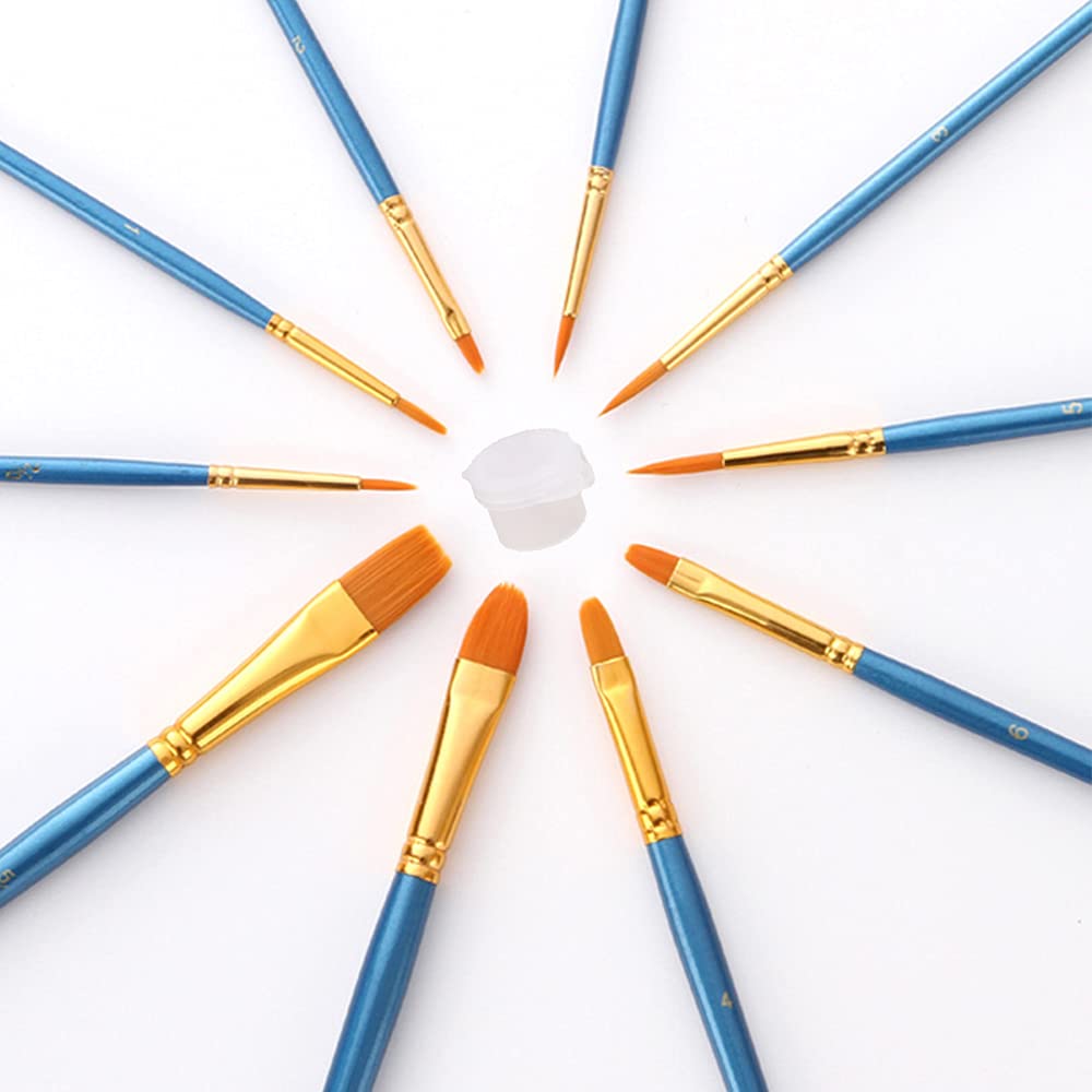 WYAN 10 Piezas Pinceles Pintura Acrílica，Cepillo de Nylon para Pintura acrílica,Pintura de Acuarela， Pintura al óleo, Pintura a la aguada, (Azur)