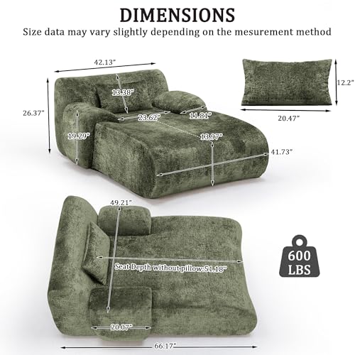 Image of 66 Inches Oversized Chaise Lounge Indoor, No Assembly Required Single Sleeper Sofa Chair with Lumbar Pillow, Upholstered Boneless Sofa Bed for Living Room, Bedroom