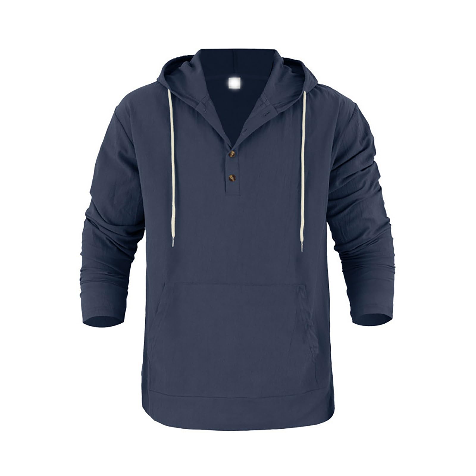 Camisa de Lino Hombre Manga Larga Camisa Casual Hombre con Capucha Bolsillo Grande Ligera Transpirable Cuello Henley Corte Holgado Estilo Urbano para Primavera y Otoño