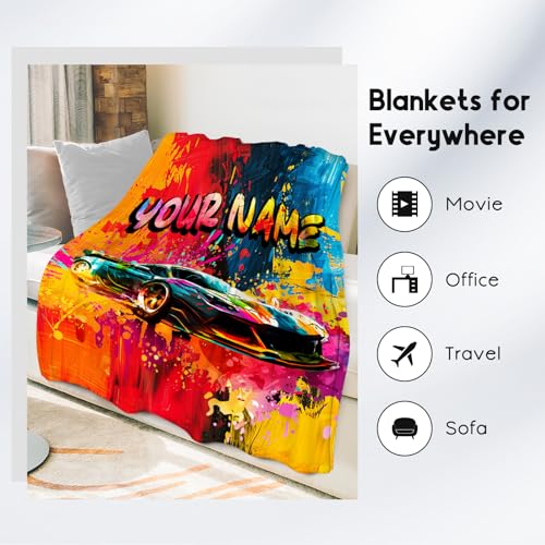Blanket for Kids Custom Racing Car Blankets Preteen Boy Gifts - Cozy Soft Fleece Throw for Couch, Bed - 4 Sizes