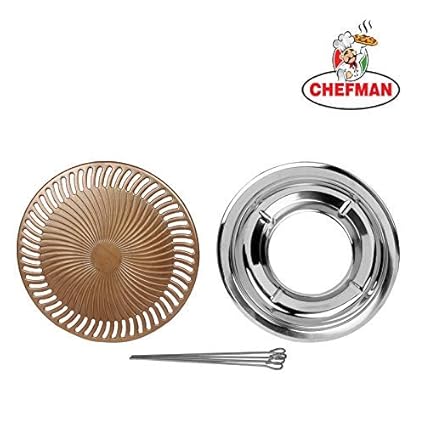 CHEFMAN 14 Inches with 4 Skewers Aluminium and Steal Smokeless BBQ Grill, Black (Golden)