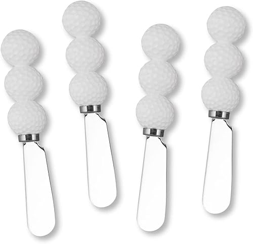 Supreme Housewares Cuchillos esparcidores de queso y mantequilla, decoración de golf, mango de resina pintado a mano de 4 piezas con hoja de acero