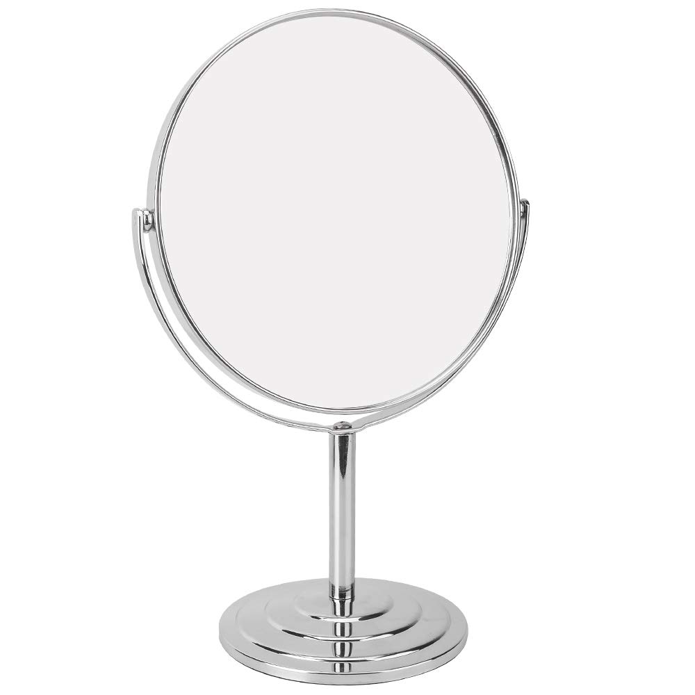 Tabletop Makeup Mirror with Magnification,7" Double-Sided Vanity Mirror 1X/5X Magnifying Mirror with Stand,Classic Round Mirror for Bathroom Bedroom,Bright Silver,No Light