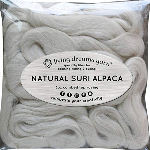 Suri Alpaca Fiber for Spinning, Blending, Felting, Dyeing & Doll Making. Natural White Combed Top Roving.