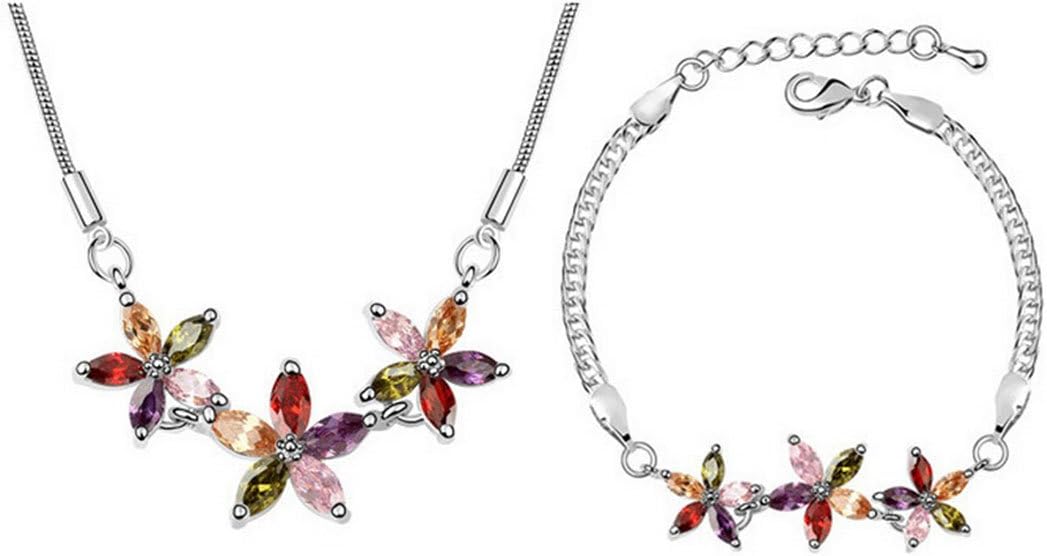 Round 101 Black Friday AAA Grade CZ Life Like Flowers Necklace Bracelet Set