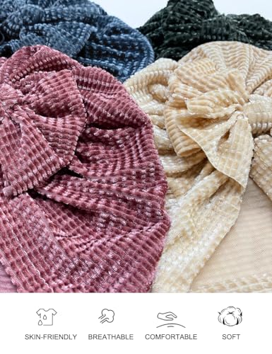 Olive Green Baby Hats with Bow, Velvet Baby Girl Turban Hats for Baby Gift Unisex, Infant Head Wraps, Toddler Bonnet, Newborn Caps(47-06)3