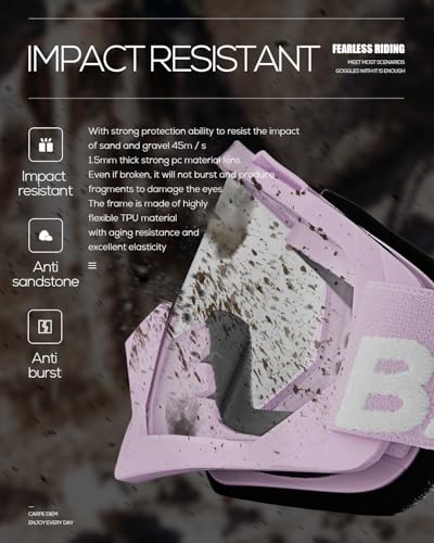 Image of BATFOX Motorcycle Glasses Goggles Dirt Bike Motocross Safety ATV Tactical Riding (Clear-Violet, Adult)