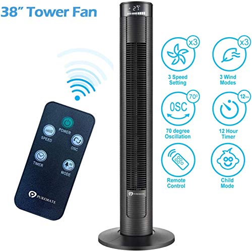 PureMate PM 720 Ventilador oscilante de 38 pulgadas con función Aroma, control remoto y temporizador para el hogar y la oficina