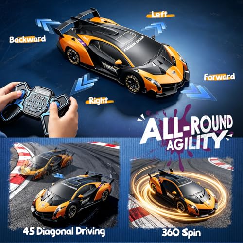 Image of Holyton 1:10 Transforming RC Car, Large Gesture-Sensing Remote Control Car with One-Button Transformation, LED Lights, Fog Spray, 2 Rechargeable Batteries for 80-Min Playtime, Gift for Kids Ages 5-12
