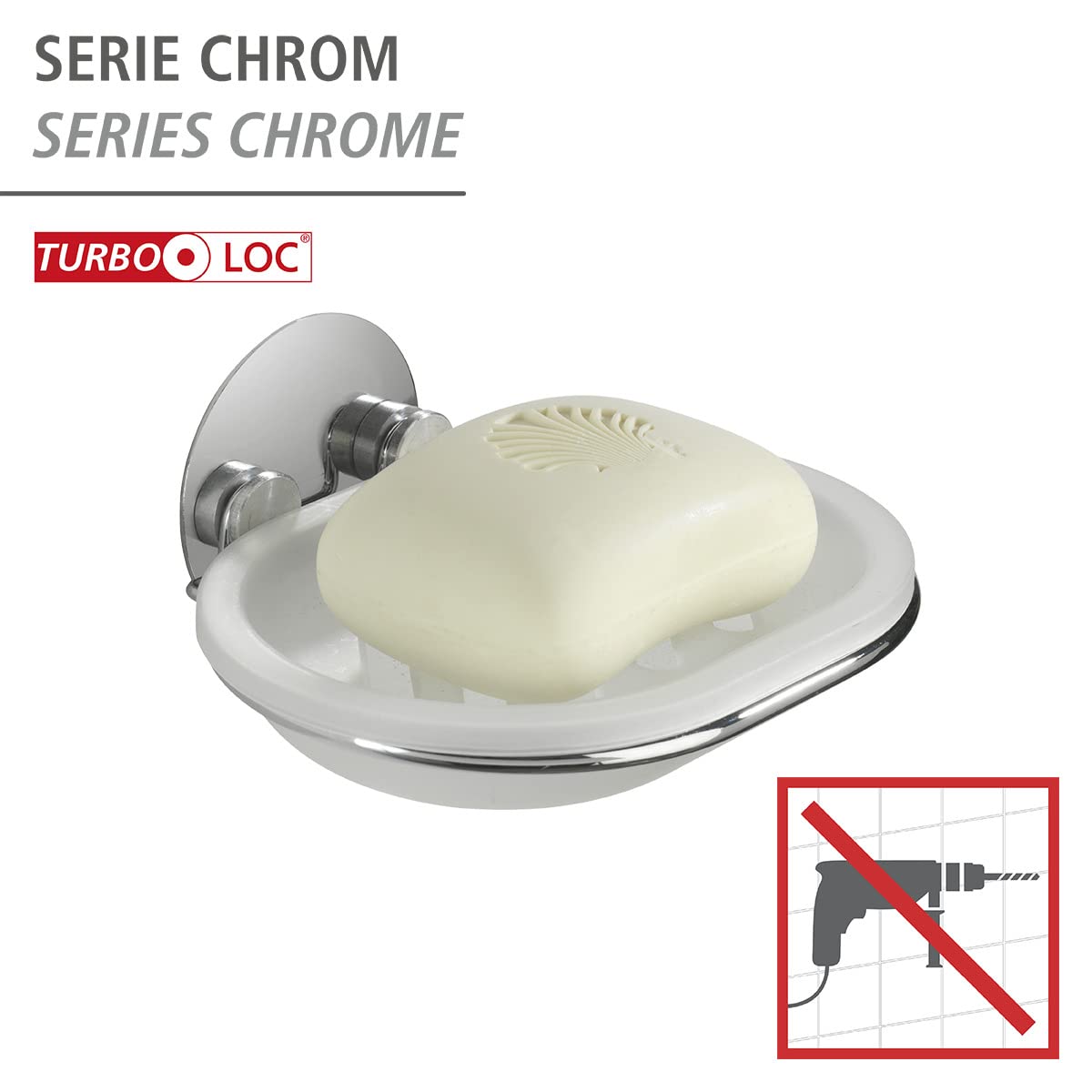 Wenko 18776100 Turbo-Loc soap Dish - Fixing Without Drilling, Steel, 13 x 6 x 11 cm, Chrome