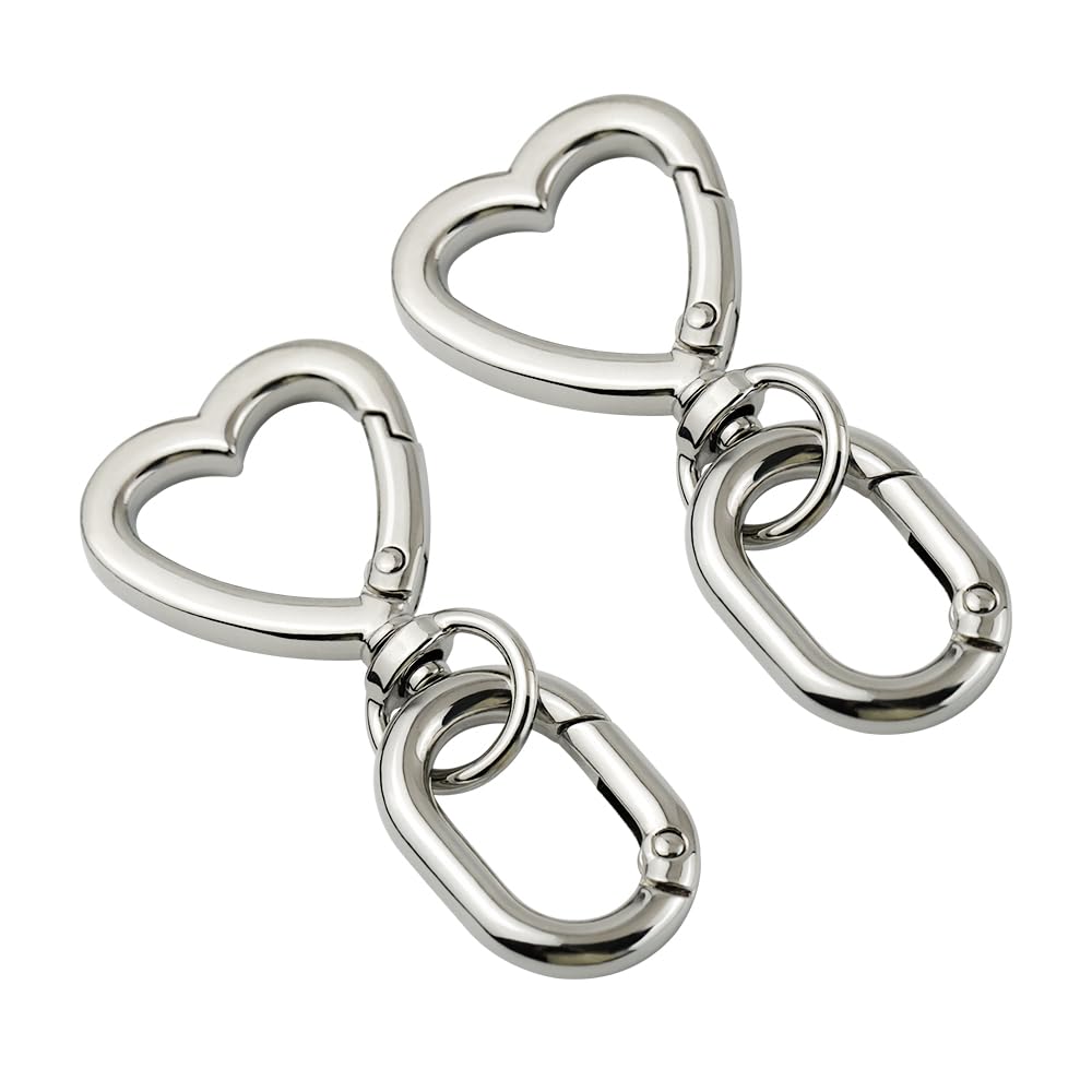 2 sets Metal Heart Swivel Spring Clasps Carabiner Buckle Key Chain Hook for Handbag DIY Bags Key Rings and Craft Making