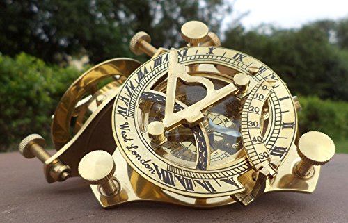 Brújula de bronce antigua con reloj solar y diseño vintage miniatura 6