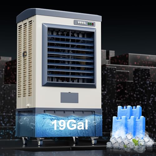Landeagle 49″ Swamp Cooler Air Conditioner, 6500CFM Portable Evaporative Coolers with 19 Gal Tank,120°Oscillation, Outdoor Cooling Fan with Continuous Auto Fill for Patio Garage Industry Commercial