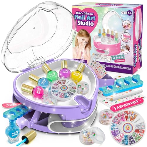 Dkinghome Kit de Arte de Uñas para Niños Esmalte de Uñas a Base de Agua para Niñas Juguetes Edad 6 7 8 9 10 11 12 Niños Esmalte de Uñas Kits de Manicura Kits de Manicura de Salón para Niñas Regalos de