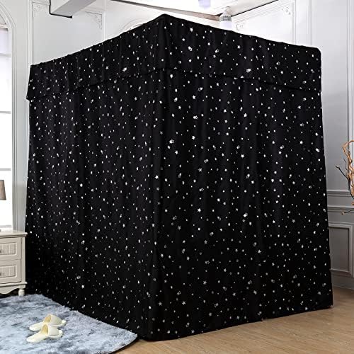 Obokidly Elegant Black with Star Pattern 100% Lightproof 4 Corner Post Bed Curtain Bedroom Decoration for Adults Girls Boys Bed Canopies Child Gift (King, Black-Star-1 Set Bed Canopy)
