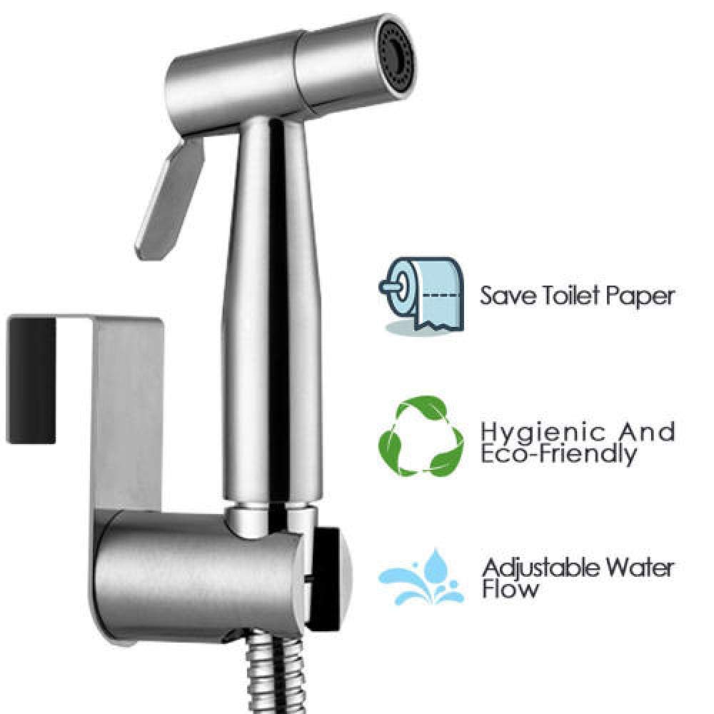 rociador de bidé de Mano, rociador de Acero Inoxidable, Cabezal de Ducha para bidé con Manguera y Soporte, Pistola rociadora de Acero Inoxidable con Montaje en t de Cobre Completo, rociador para
