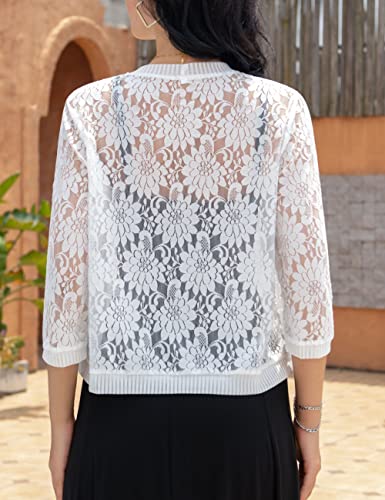 FindThy Women's Floral Lace Shrug Cardigan 3/4 Sleeve Crochet Bolero Jacket3