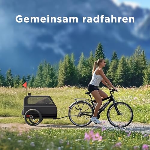 Trevopet® Hundeanhänger für Fahrrad XL – Faltbarer Hundefahrradanhänger mit Rampe, Federung & Kupplung – Fahrradanhänger Hunde bis 45 kg – Wasserdicht – Kompatibel mit E-Bikes – Shwarz
