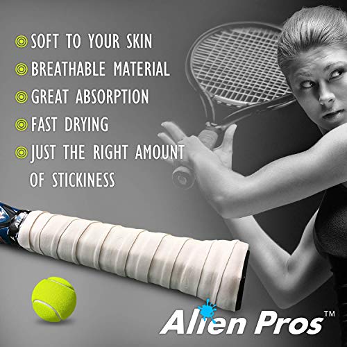 Image of Alien Pros Tennis Racket Grip Tape (6 Grips) - Precut and Dry Feel Tennis Grip - Tennis Overgrip Grip Tape Tennis Racket - Wrap Your Racquet for High Performance (6 Grips, White)