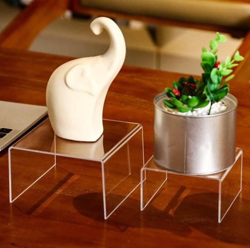 CrazyInk Acrylic Display Risers, Jewelry Display Riser Shelf Showcase Fixtures (Small Set, Clear) Crazyink-239 2