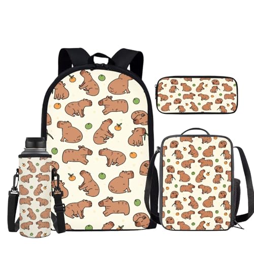 Capybara School Backpack for Girls 6-8 Kids School Bag School Supplies for Girls Kawaii Bookbag Set with Lunch Box Pencil Case Lightweight Kindergarten Rucksack Children's Back Pack2