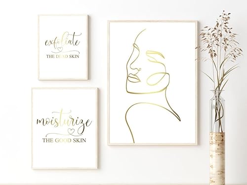 NATVVA 3 piezas de arte de pared de cuerpo dorado, citas de depilación de cera de estilo brasileño, pósteres de pintura, lienzo, obras de arte para