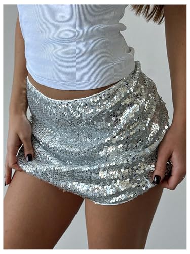 Floerns Women's Sparkly Sequin Mini Skirt Low Waist Y2k Disco Bodycon Skirt4