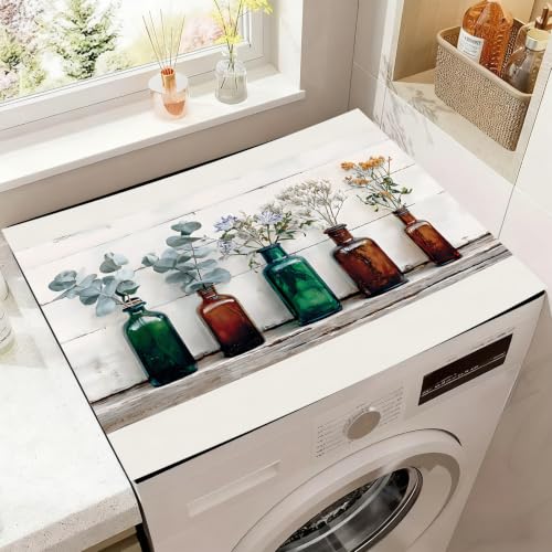 Image of Washer Dryer Top Cover Mat, Non-Slip Laundry Room Decor, Laundry Room Kitchen Appliance Decor Protector Universal 23.6 inchx19.7 inch (Vase 1)