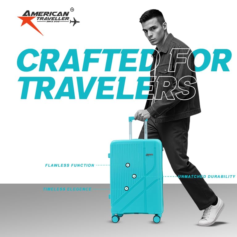 Image of AMERICAN TRAVELLER Poineer Trolley Bag | Expandable Travel Luggage Bag | Large Polypropylene Hardshell, Expandable, 8 Disc Wheels, TSA Type Lock