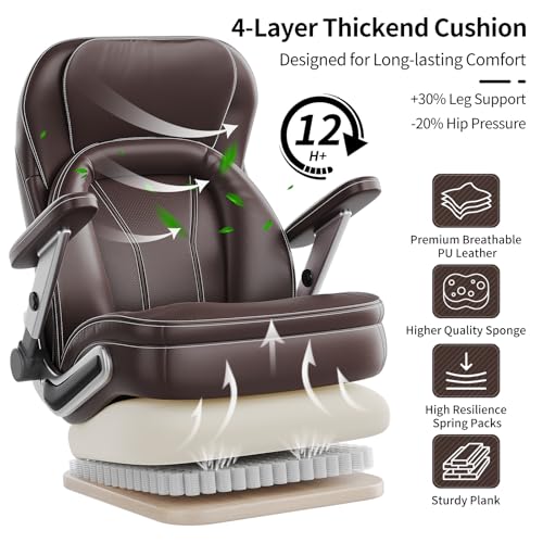 Image of Big and Tall Office Chair, Heavy Duty Desk Chair with 5D Arms, Adjustable Lumbar Support & Height, Tilt Function, PU Leather High Back Ergonomic Executive Computer Chair
