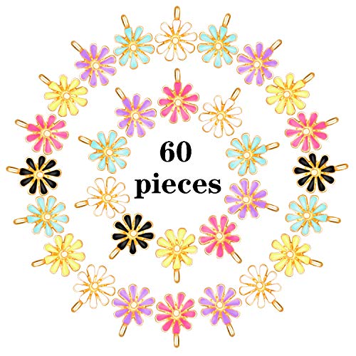 Ancefine 60 Pieces Daisy Flower Charms Cute Enamel Pendant Charms DIY Jewelry Making Charms for Earring Bracelet Necklace