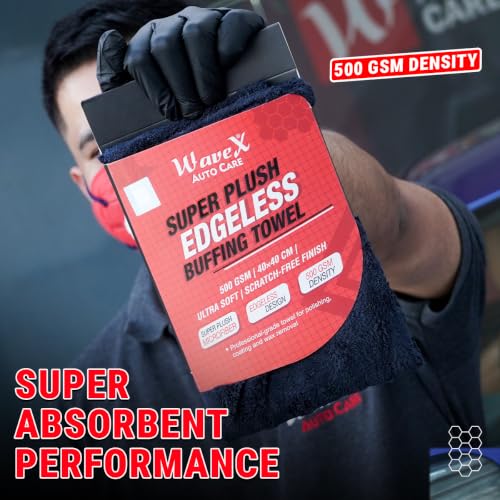 Image of WaveX Super Plush Edgeless Microfiber Buffing Towel 40x40 cm | Ultra Soft High GSM Microfiber Cloth for Car Wax, Polish & Ceramic Coating Removal | Scratch-Free & Lint-Free Detailing Towel