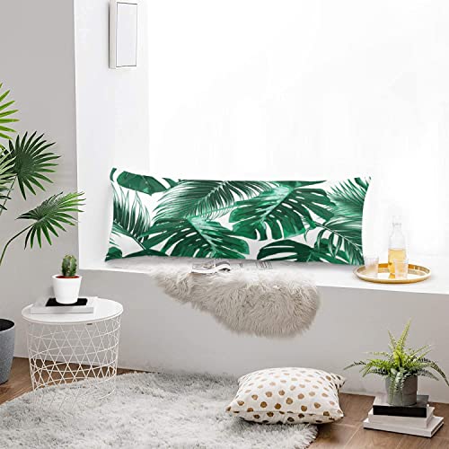Tropical Leaf Body Pillow Cover Green Palm Leaves Summer Exotic Jungle Floral Long Pillow Case Protector With Zipper Decorative Soft Large Pillowcase Covers Cushoned For Bed,Couch,Home Gifts 20"X54" #TOP3