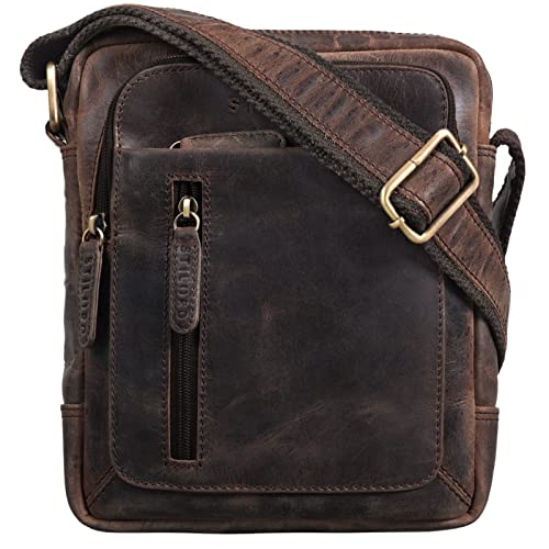 STILORD 'Jamie' Sacoche Cuir Homme Bandoulière Petit Vintage Sac à Bandoulière pour 9.7 Pouces iPad Tablette PC Sac Messager en Cuir véritable, Couleur:Zamora - Marron