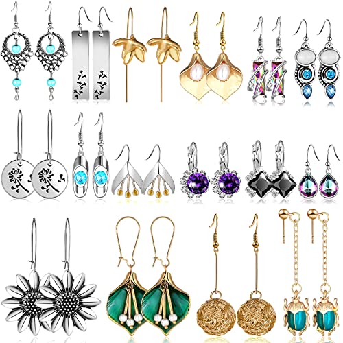 16 Pairs Crystal Drop Dangle Earrings Multi-Shaped Quartz Stone Earrings Multi-Color Pendant Earrings For Women Girls (Cute Style) #TOP16