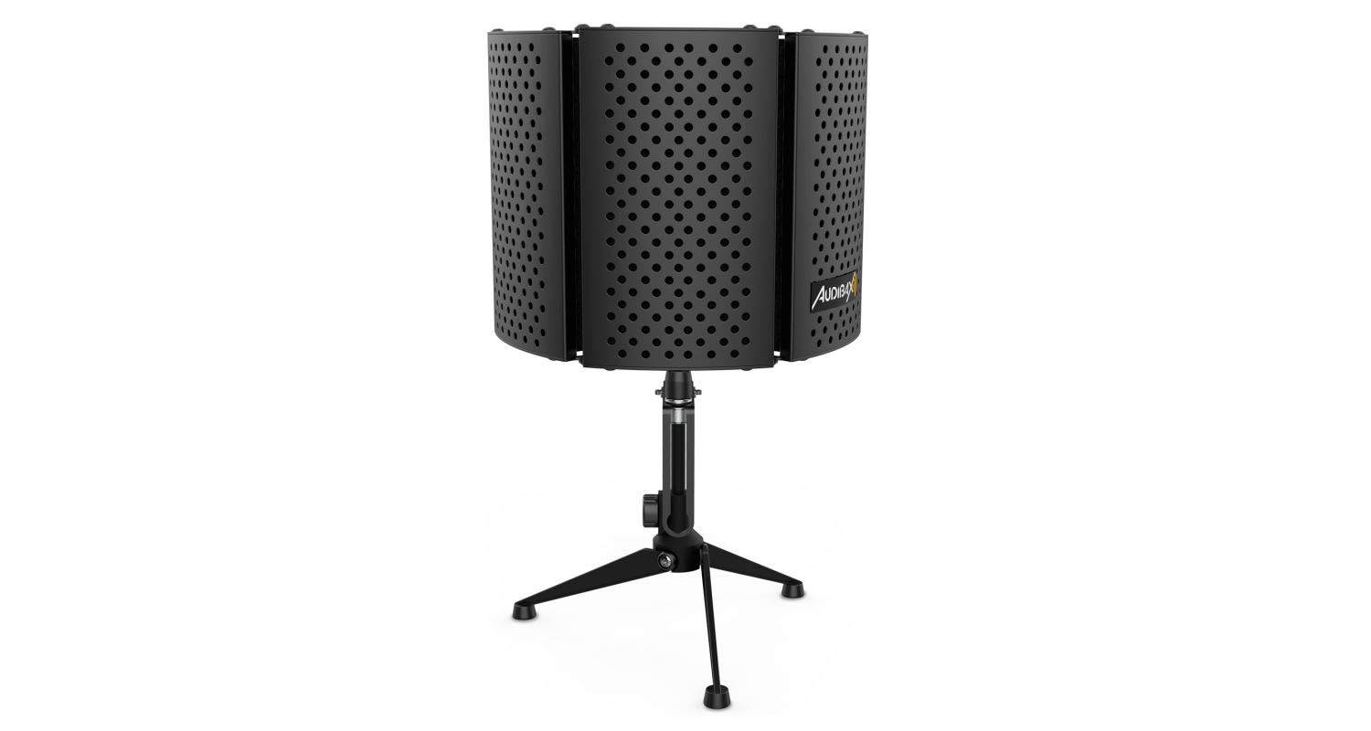 Audibax MST-10 - Schermo Isolante per Microfono - Schermo con Schiuma Fonoassorbente - Schermo Pieghevole per Apparecchiature di Registrazione - Treppiede Incluso - Isolamento Acustico per Microfono