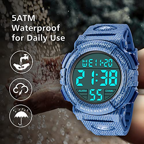 Image of Mens Digital Watch - Sports Military Watches Waterproof Outdoor Chronograph Military Wrist Watches for Men with LED Back Ligh /Alarm /Date, Th-LightBlue
