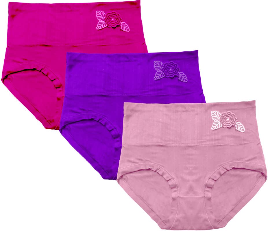 Image of Women's Multicolor Nylon Cotton High Waist Tummy Control Panty (Pack of 3)