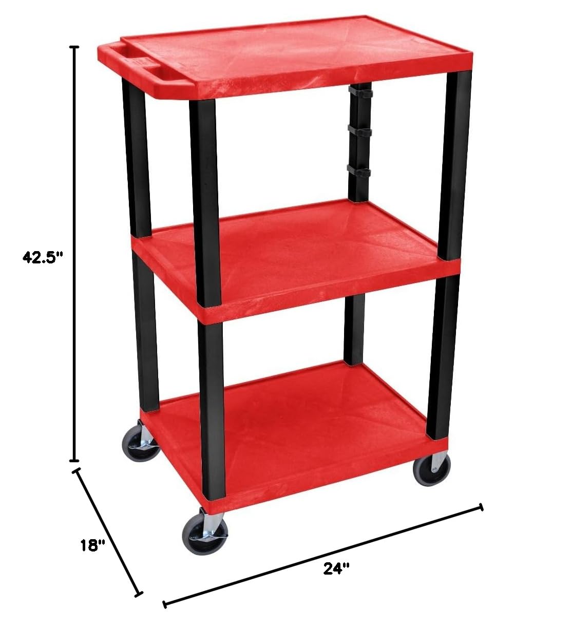 FSE 373-UCPL1R-B 42" H 3-Shelf Utility Cart - Red Shelves, Black Legs
