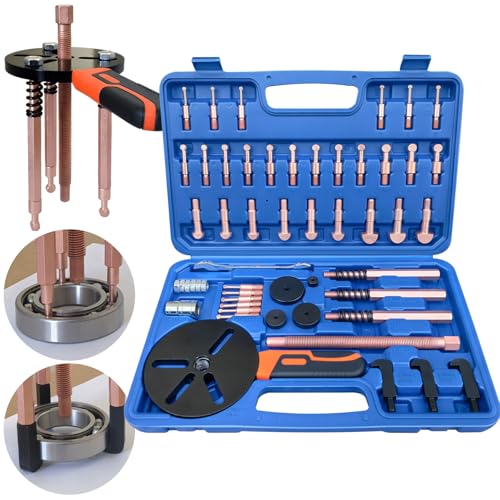 HQSSWUCH 45 in1 Bearing Puller Set, Blind Bearing Puller Separator, 3 Jaw Gear Pulley Puller Kit, Inner Bearing Removal Tool with 9 Different Specifications of Pulling Heads, Special Storage Box
