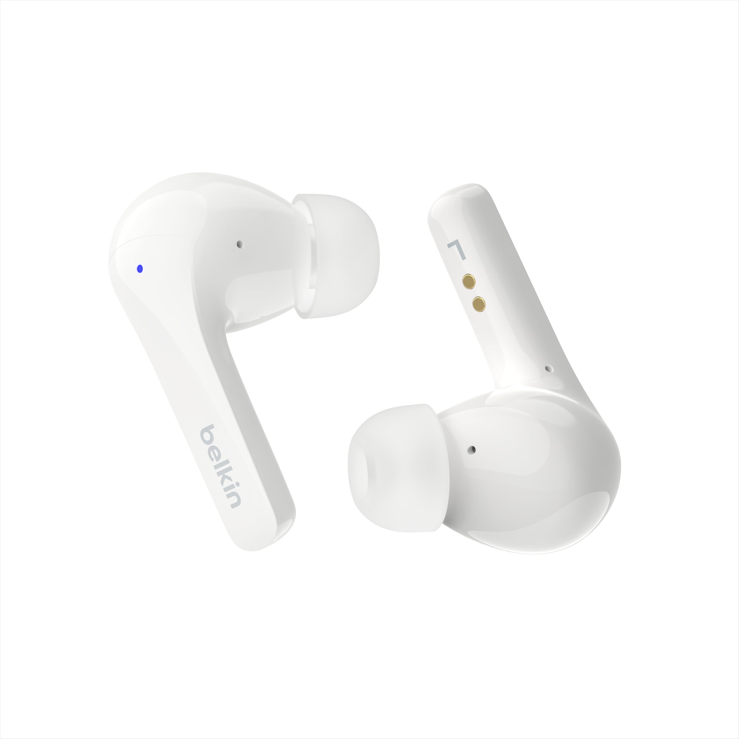 Belkin SoundForm Motion True Wireless Earbuds, Noise Cancelling Ear Buds with Wireless Charging Case & Dual Microphone - IPX5 Water Resistant Bluetooth Headphones for iPhone & Samsung - White