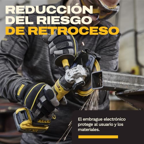 Amoladora angular DEWALT compacta para evitar atascos al cortar metales duros con 125mm 5