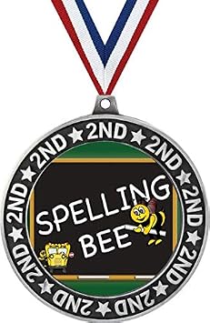 Crown Awards Spelling Bee Second Place Medals, 2 3/4" Silver Spelling Trophy Medal Award