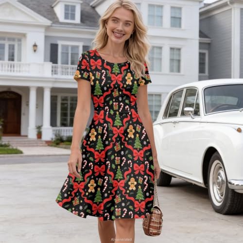 Image of POLERO Sunflower Dress for Women Floral Summer Dresses Short Sleeve Casual Sundresses Midi Dresses