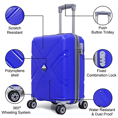 Image of Trolley Bag Small Size, 56 cms Hard Side Travel Bag for Women, 8 Wheel Luggage Suitcase for Travelling, Cabin-Friendly, Scratch Resistant, Small Trolley Suitcase (Blue., Small)