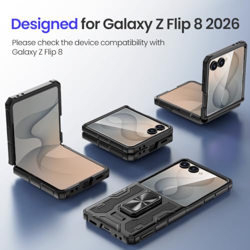 Image of VEGO for Samsung Galaxy Z Flip 8 Case with Built-in Screen Protector,Black