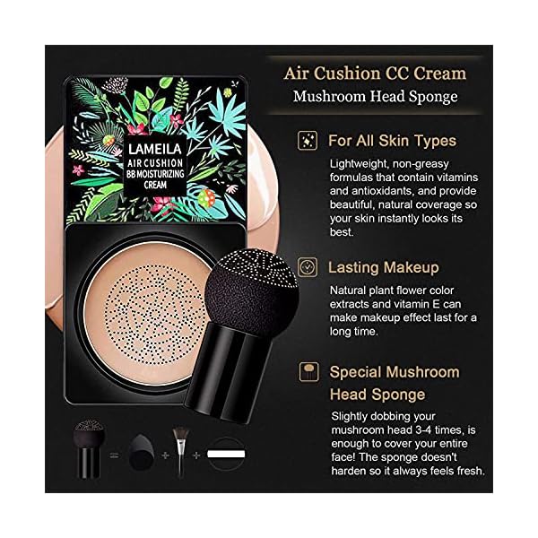 2-Pack-Mushroom-Head-Air-Cushion-CC-Cream-Natural-Foundation-Foundation-Brush-Powder-Brush-Moisturizing-Matte-Oil-Control-Concealer-Bright-Makeup-Base-Long-Lasting-Liquid-Foundation Morelucky 2 Pack Mushroom Head Air Cushion CC Cream Natural Foundation, Foundation Brush Powder Brush, Moisturizing Matte Oil Control Concealer, Bright Makeup Base, Long Lasting Liquid 8 Piece Set