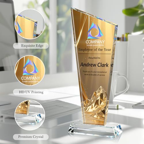 Image of Custom Crystal Trophy Award Personalized Plaque Award with Text Logo Photo Awards Trophies for Employee Recognition Team Graduation Personalized Office Gifts for Boss Coworker Teacher
