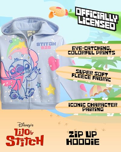 Image of Disney Lilo and Stitch Girls Cozy Fleece Zip Up Graphic Hoodie Sweatshirt
