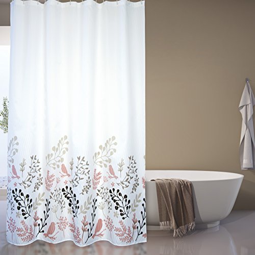 MSV Shower Curtain Premium Birds of Polyester 180x200cm in Beige, 180 x 200 cm - Image 2